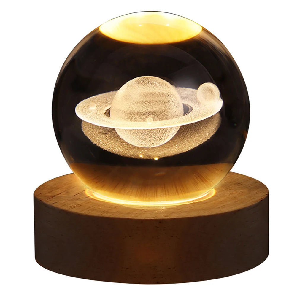 USB Night Light LED Crystal Ball Table Lamp 3D Moon Planet Galaxy Decor for Home Table Lamp Party Toys for Kids Adult Xmas Gift