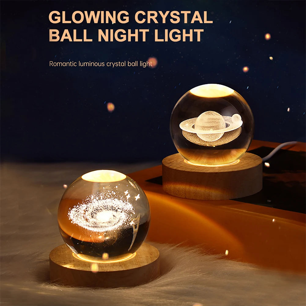 USB Night Light LED Crystal Ball Table Lamp 3D Moon Planet Galaxy Decor for Home Table Lamp Party Toys for Kids Adult Xmas Gift