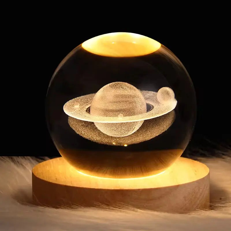 USB Night Light LED Crystal Ball Table Lamp 3D Moon Planet Galaxy Decor for Home Table Lamp Party Toys for Kids Adult Xmas Gift