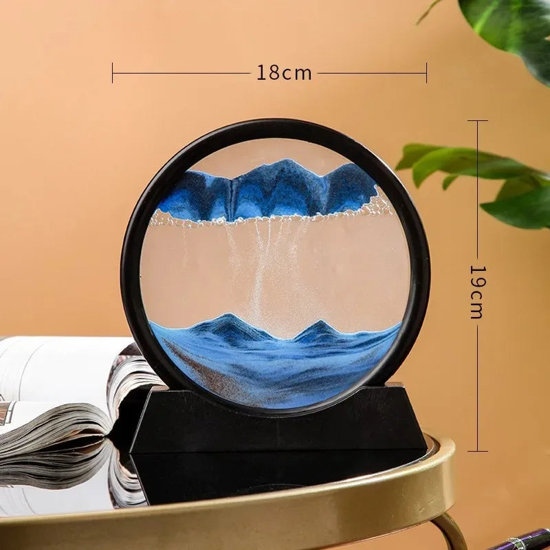 3D Hourglass Quicksand Moving Sand Art Picture Round Glass Deep Sea Sandscape Craft Flowing Painting Office Hom